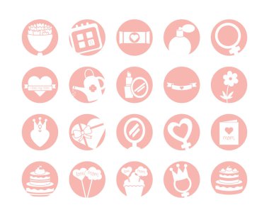 Happy mothers day silhouette style icon set vector design