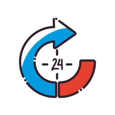 24 hours arrow fill style icon vector design