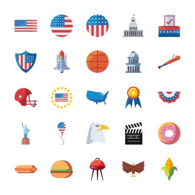 usa fill style icon set vector design