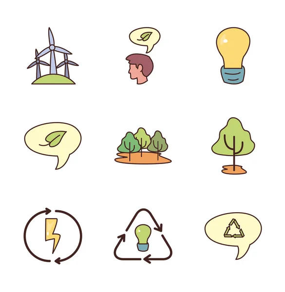 Isolated ecology fill style icon set vector design — ストックベクタ