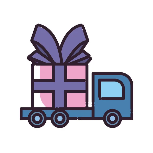Gift over truck fill style icon vector design — Wektor stockowy