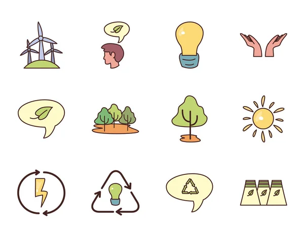 Isolated ecology fill style icon set vector design — Stock vektor
