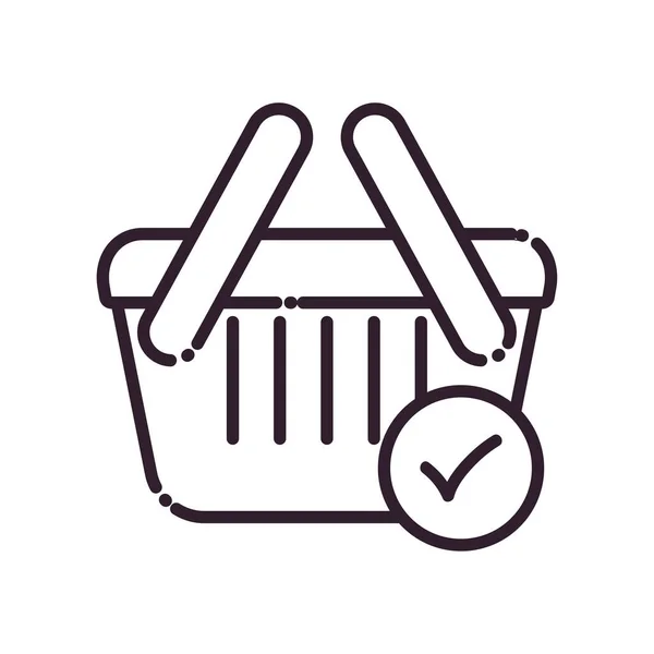 Shopping basket and check mark line style icon vector design — Stockvector