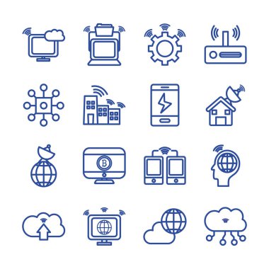 Technology and internet line style icon set vector design