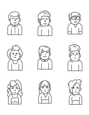 Isolated people avatars line style icon set vector design