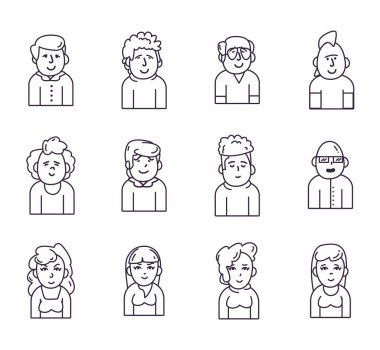 Isolated people avatars line style icon set vector design
