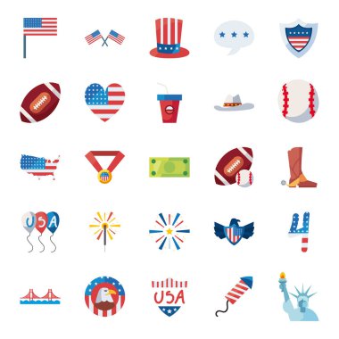 usa fill style icon set vector design