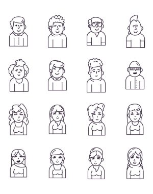 Isolated people avatars line style icon set vector design