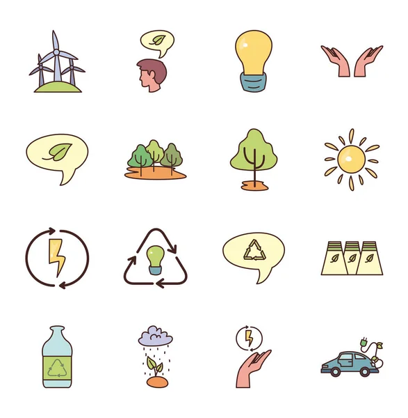 Isolated ecology fill style icon set vector design — ストックベクタ