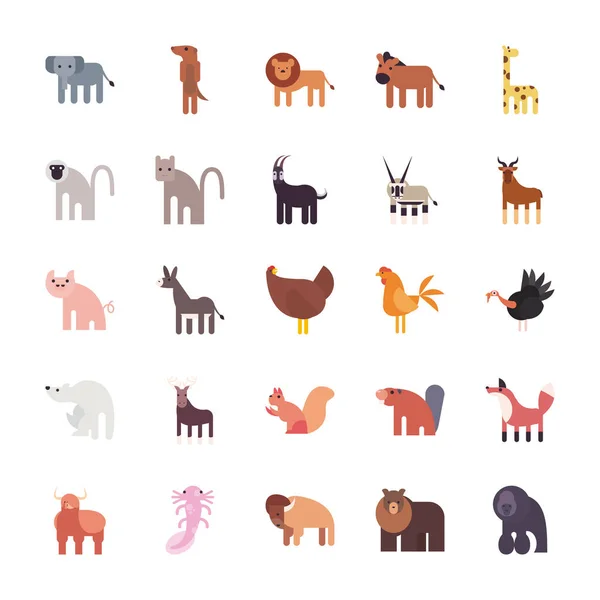 Animales lindos dibujos animados llenar el icono de estilo de diseño de vectores — Vector de stock