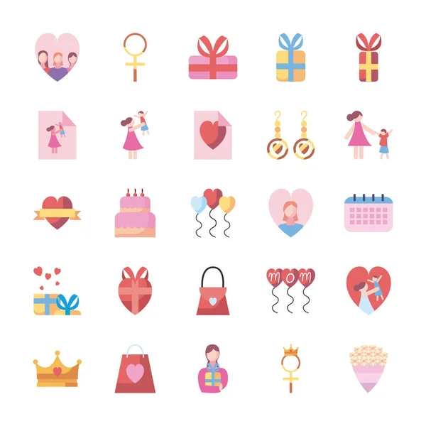 Mothers day fill style icon set vector design — Stok Vektör