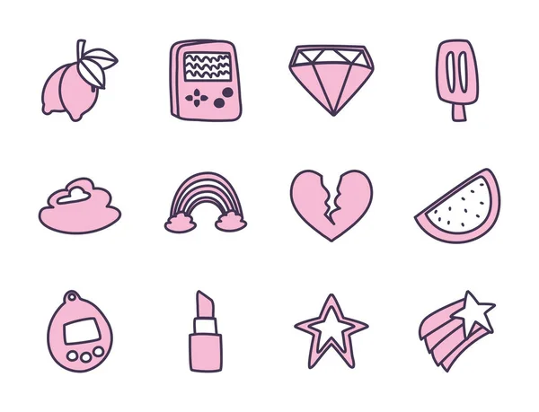 Isolated 90s and retro line style icon set vector design — 스톡 벡터