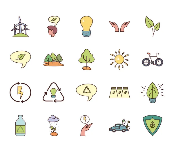 Isolated ecology fill style icon set vector design — ストックベクタ