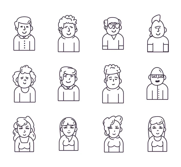 Isolated people avatars line style icon set vector design — 스톡 벡터