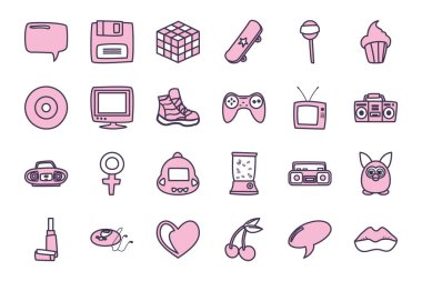 Isolated 90s and retro line style icon set vector design