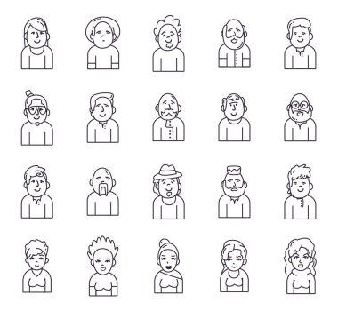 Isolated people avatars line style icon set vector design