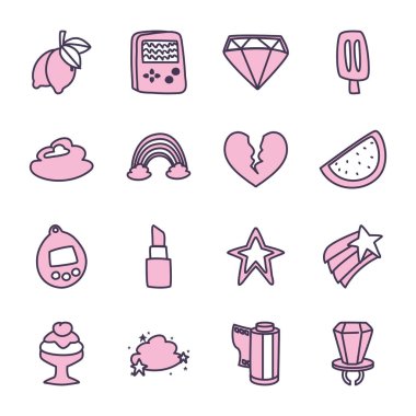 Isolated 90s and retro line style icon set vector design