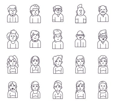 Isolated people avatars line style icon set vector design