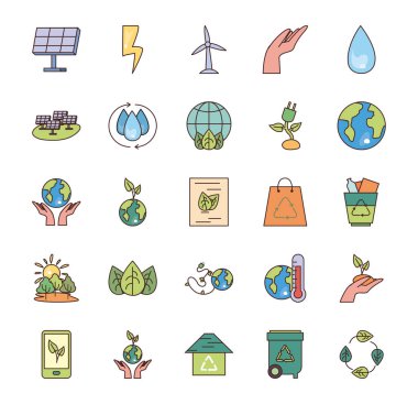 Isolated ecology fill style icon set vector design