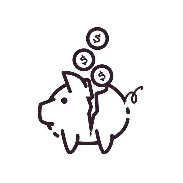 Piggy isolado com design de vetor ícone de estilo de linha de moedas — Vetor de Stock