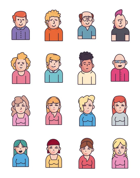 Las personas aisladas avatares llenar el icono de estilo conjunto de vectores de diseño — Vector de stock