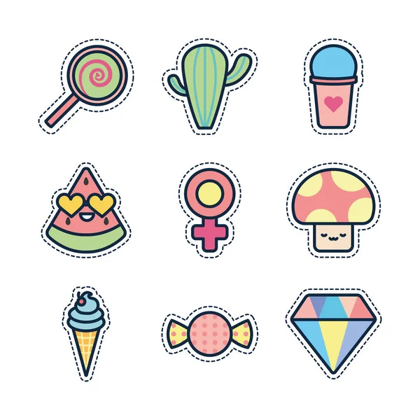 Cute elements line fill style icon set vector design — 스톡 벡터