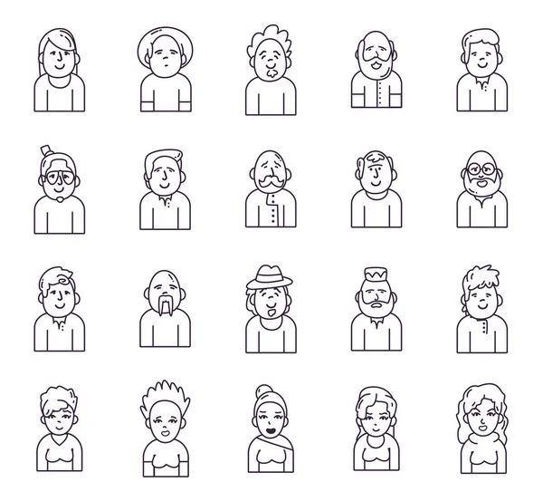 Изолированные люди аватары стиль линии иконки набор векторных конструкций — стоковый вектор
