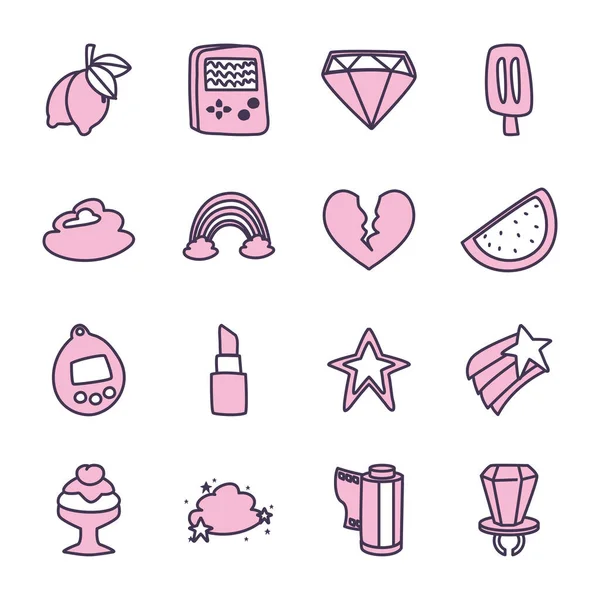 Isolated 90s and retro line style icon set vector design