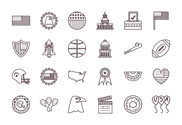 Usa line style icon set vector design — Stockvektor