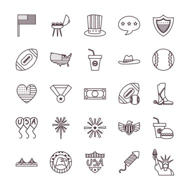 usa line style icon set vector design