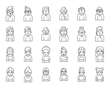 Isolated people avatars line style icon set vector design