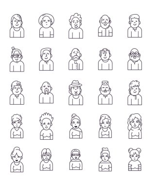 Isolated people avatars line style icon set vector design