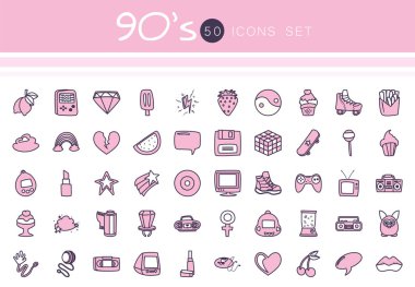 Isolated 50 90s and retro line style icon set vector design