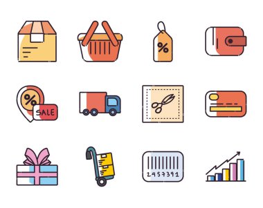 Shopping fill style icon set vector design