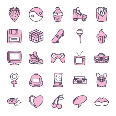 Isolated 90s and retro line style icon set vector design