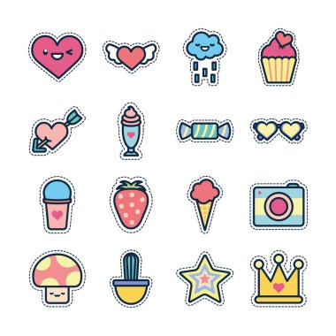 Cute elements line fill style icon set vector design