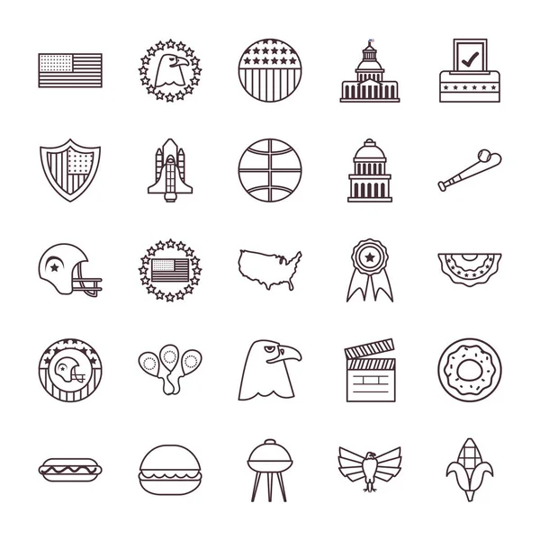 Usa line style icon set vector design — Stockvektor