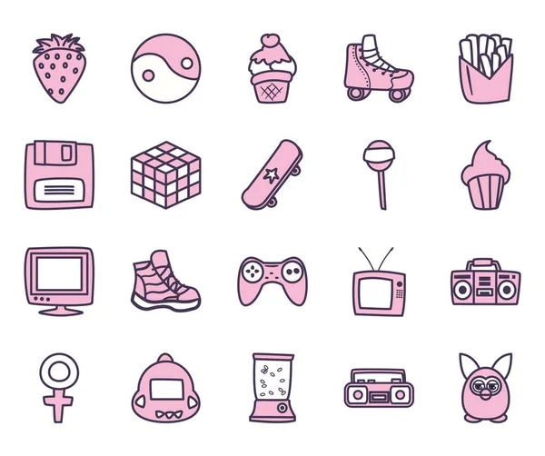 Isolated 90s and retro line style icon set vector design — Stok Vektör