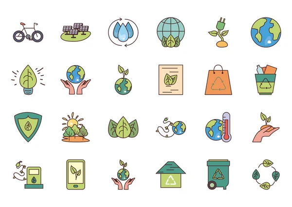 Isolated ecology fill style icon set vector design — Stockvector