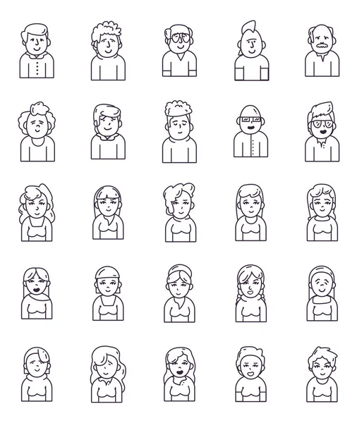 Isolated people avatars line style icon set vector design — Stok Vektör