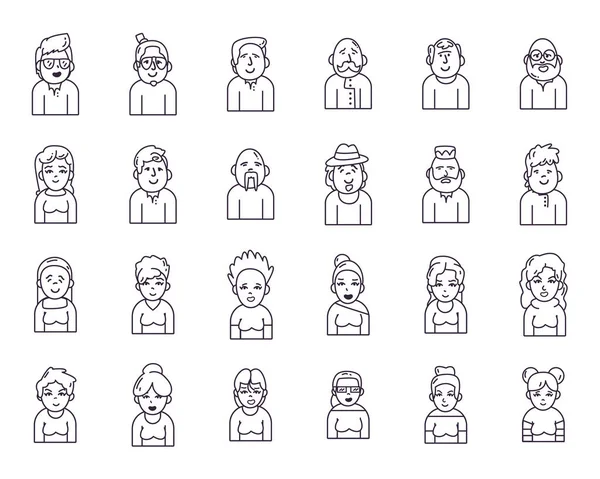 Personas aisladas avatares línea estilo icono conjunto vector diseño — Vector de stock