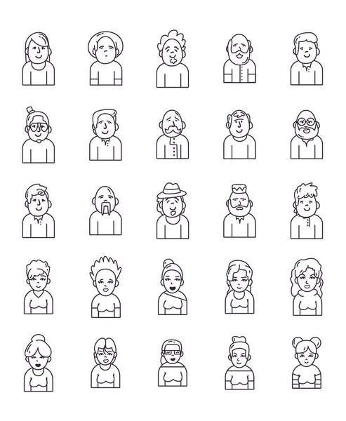 Personas aisladas avatares línea estilo icono conjunto vector diseño — Archivo Imágenes Vectoriales