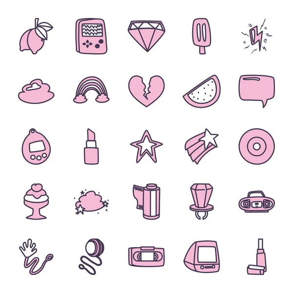 Isolated 90s and retro line style icon set vector design — Stock Vector