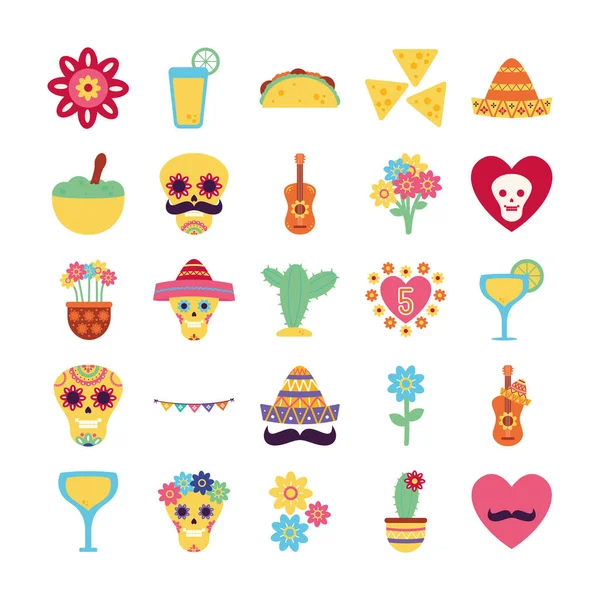 Diseño de vector conjunto de iconos de estilo plano mexicano — Archivo Imágenes Vectoriales