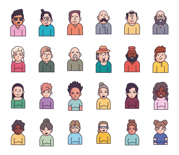 Isolated people avatars fill style icon set vector design — Stockový vektor