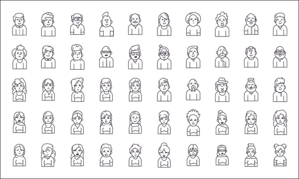 Personas aisladas avatares línea estilo icono conjunto vector diseño — Archivo Imágenes Vectoriales