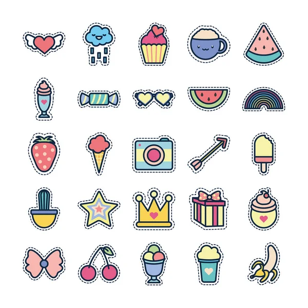 Cute elements line fill style icon set vector design — Stock Vector