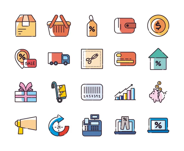 Shopping fill style icon set vector design — ストックベクタ