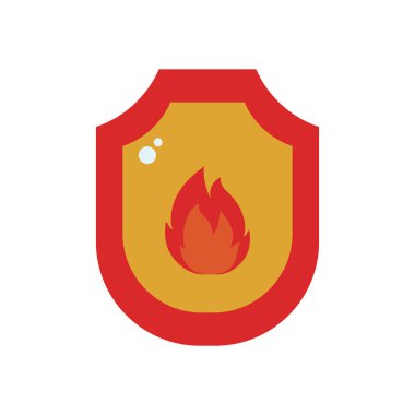 flame inside shield flat style icon vector design