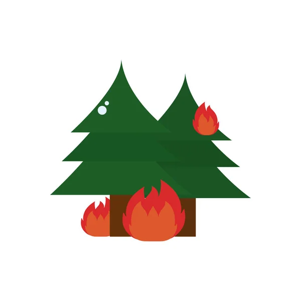 Pine trees in fire flat style icon vector design — Stock Vector